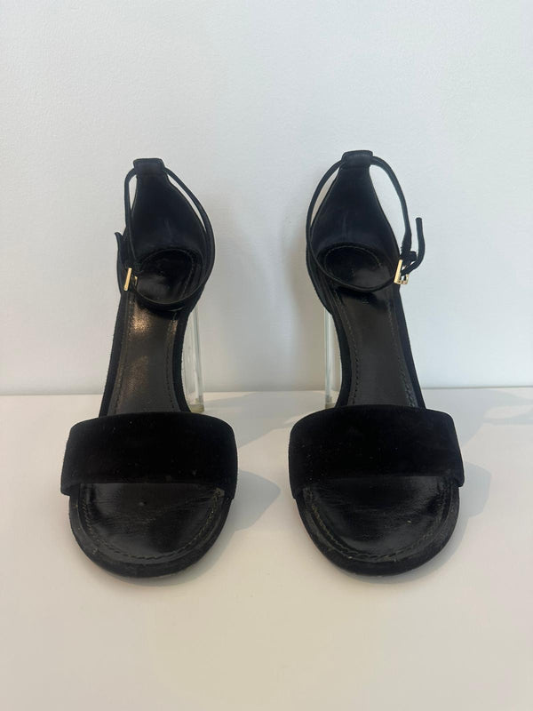 Louis Vuitton Black Suede Crystal Flower Black Heel