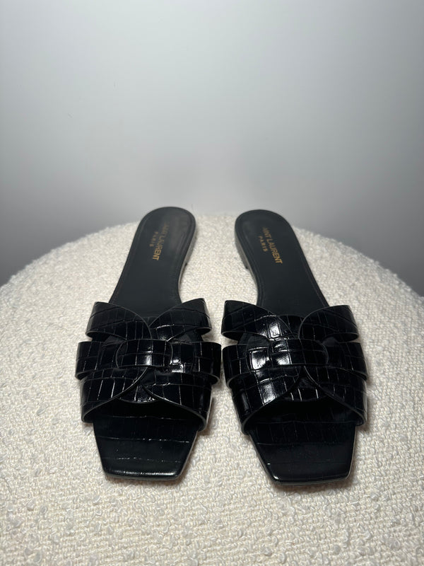 Saint Laurent Tribute Sandal Croc Effect